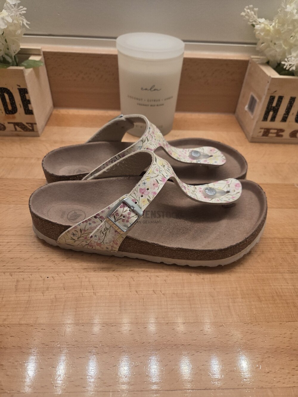 Birkenstock Gizeh Vegan Sandals Watercolor Flowers Birko-Flor Womens Size EU 38